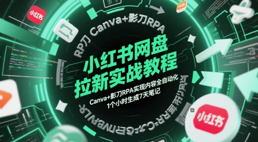 小红书网盘拉新实战教程，Canva+影刀RPA实现内容全自动化，1个小时生成7天笔记-暮鸦资源网