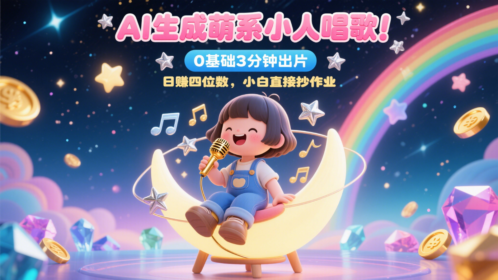 AI生成萌系小人唱歌！0基础3分钟出片，28个作品涨粉9万，日赚四位数，小白直接抄作业-暮鸦资源网