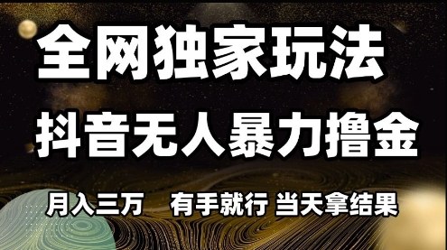 全网独家玩法抖音无人暴力撸金，月入3W，有手就行，当天拿结果【揭秘】-暮鸦资源网