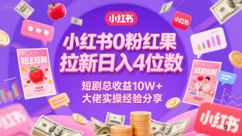 小红书0粉红果短剧拉新日入4位，数短剧总收益10W+大佬实操经验分享-暮鸦资源网