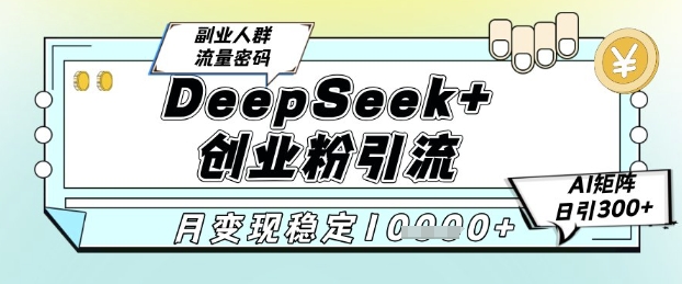 DeepSeek+创业粉精准引流，全新分享课4.0玩法，AI矩阵日引300+，多种变现方式，稳定月入1W-暮鸦资源网