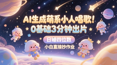 AI生成萌系小人唱歌，0基础3分钟出片，28个作品涨粉8.9W，单条最高19W赞，日入四位数，小白直接抄作业-暮鸦资源网