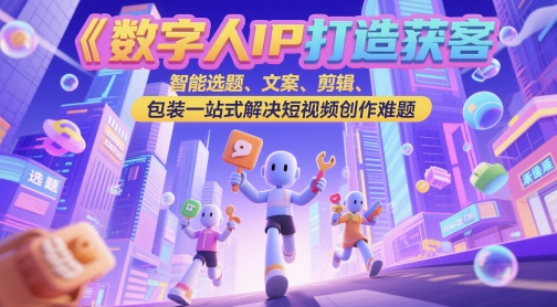 数字人IP打造获客变现实操课，智能选题、文案、剪辑、包装一站式解决短视频创作难题-暮鸦资源网