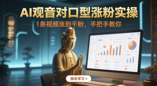 AI观音对口型涨粉实操，1条视频涨到千粉，手把手教你-暮鸦资源网