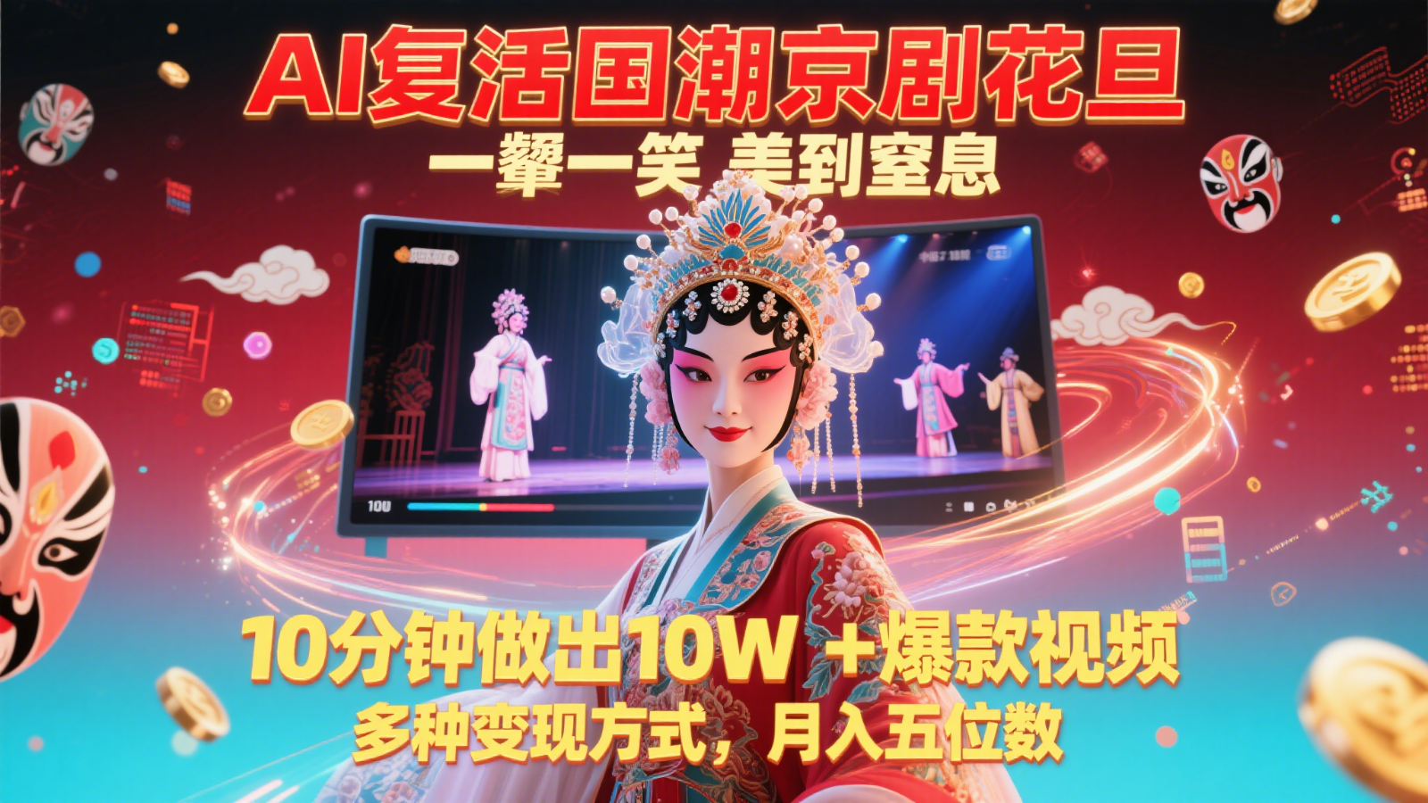 AI复活国潮京剧花旦，一颦一笑美到窒息，10分钟做出10W+爆款视频，多种变现方式-暮鸦资源网