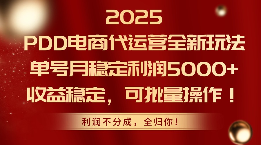 2025PDD电商代运营全新玩法，单号月稳定利润5000+，收益稳定，可批量操作-暮鸦资源网