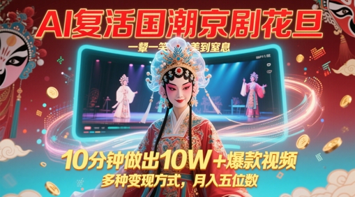 AI复活国潮京剧花旦，一颦一笑美到窒息，10分钟做出10W+爆款视频，多种变现方式，月入五位数-暮鸦资源网