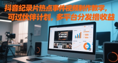 抖音纪录片热点事件视频制作教学，可过伙伴计划，多平台分发撸收益-暮鸦资源网