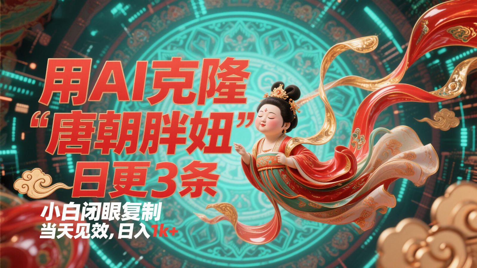 用AI克隆“唐朝胖妞”日更3条，平台疯狂推流，小白闭眼复制，当天见效，日入1k+-暮鸦资源网