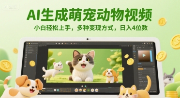 AI生成萌宠动物视频，小白轻松上手，多种变现方式，日入4位数-暮鸦资源网