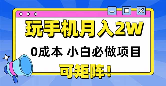 玩玩手机月入20000+，0成本小白必做项目，可矩阵-暮鸦资源网