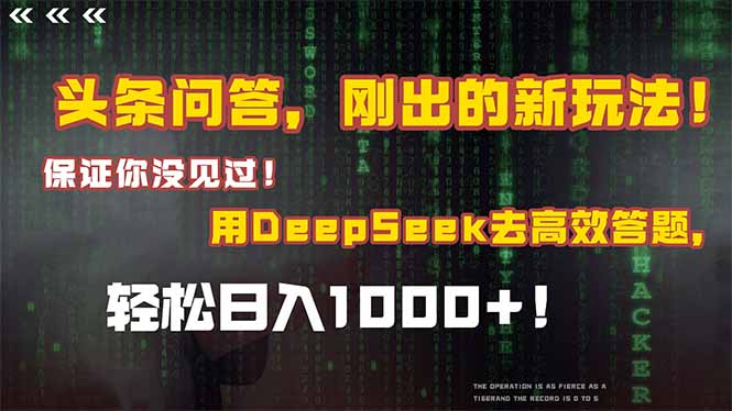 头条问答，刚出的新玩法！保证你没见过！结合Deepseek高效答题，轻松日…-暮鸦资源网