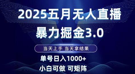 2025五月无人直播暴力掘金3.0，当天上手，当天拿结果，单号日入1k+小白可做可矩阵【揭秘】-暮鸦资源网