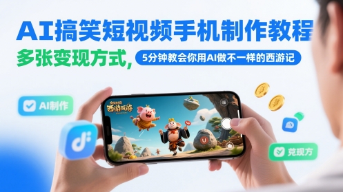 AI搞笑短视频手机制作教程，多张变现方式，5分钟教会你用AI做不一样的西游记-暮鸦资源网