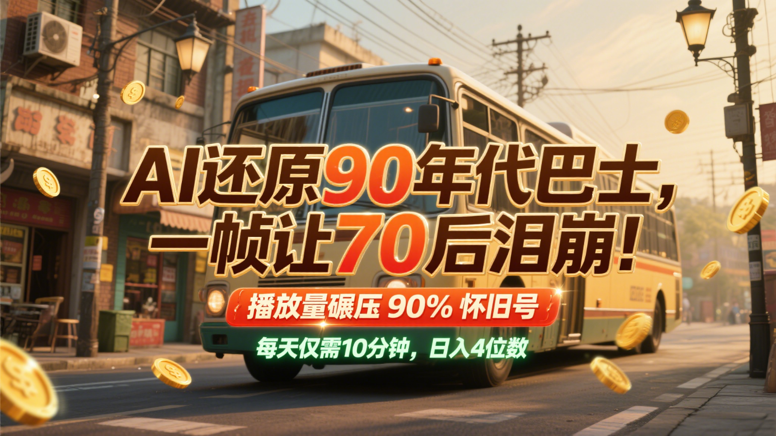 AI还原90年代巴士，一帧让70后泪崩！播放量碾压90%怀旧号，每天10分钟，日入4位数-暮鸦资源网