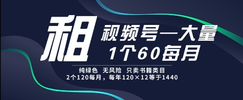 租视频号，一个60每月，2个120.纯绿色、无风险，常年租【揭秘】-暮鸦资源网